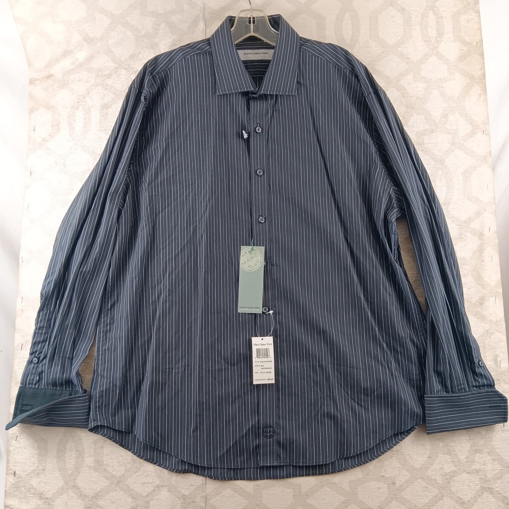 Marc New York Andrew Marc Mens Black‎ Striped Dress Shirt 17 1/2 34/35
